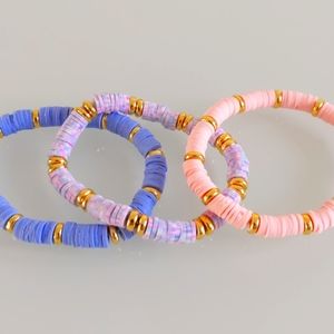 Set of 3  stackable bracelets spring / easter handmade with gold detail